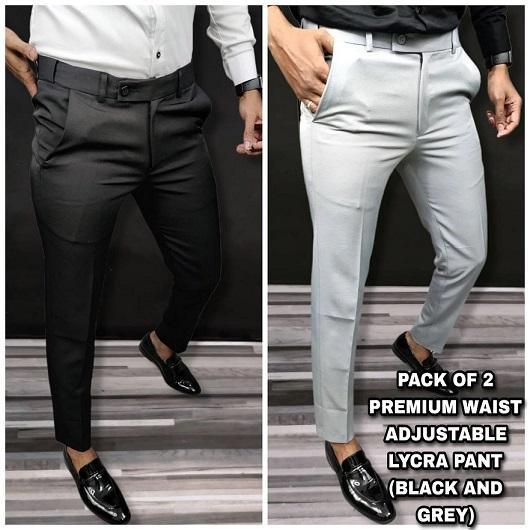 Lycra Blend Solid Slim Fit Mens Formal Trouser Pack of 2 - GadgetPlus