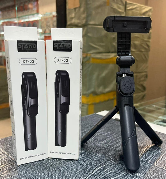 XT-02 Mobile Stand with Selfie Stick and Tripod XT-02 Aluminium Bluetooth Remote Control Selfie Stick (Black) - GadgetPlus
